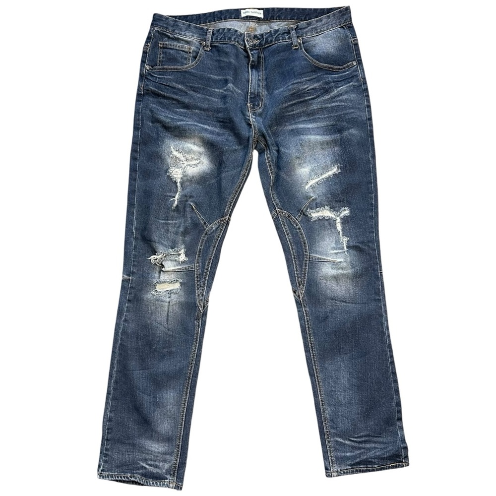 THREE THIRTEEN Dark Wash Men's Jeans Size 42W Distressed Slim Detroit EUC